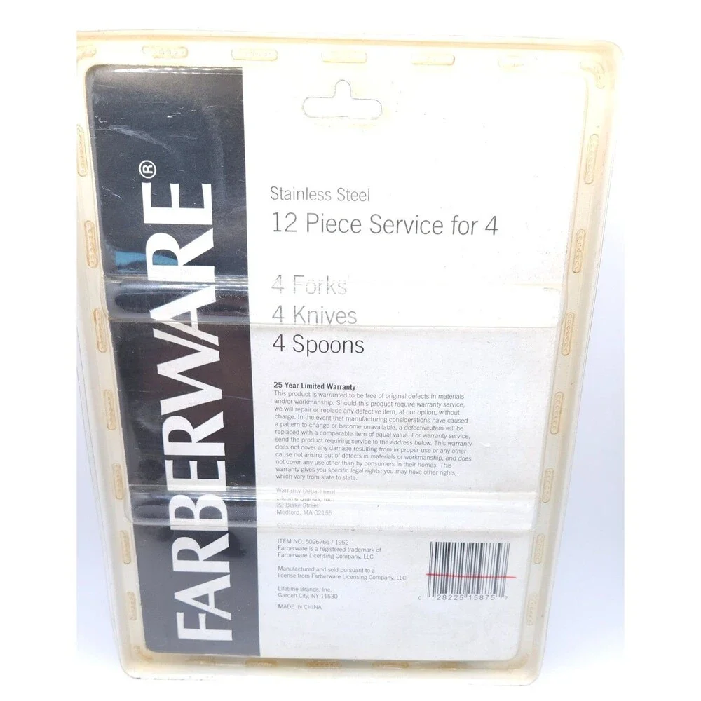 NIP Farberware 12 Pc Flatware Set Navy Blue Handles Stainless Service for 4 VTG